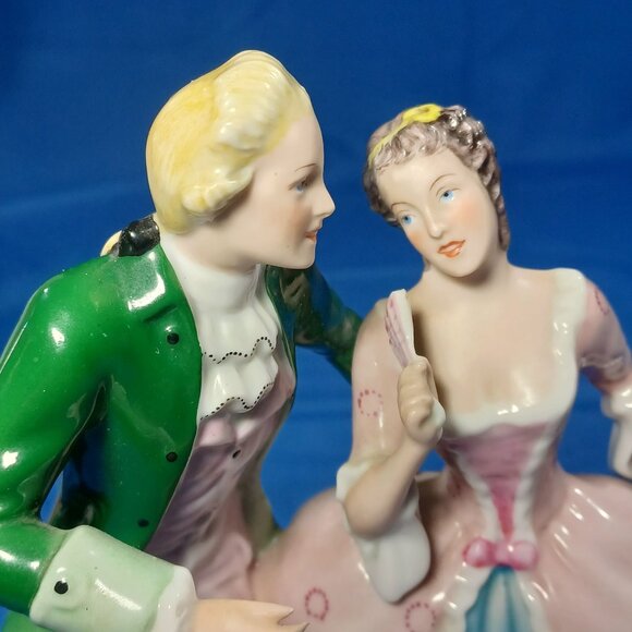 Royal Dux Antique Porcelain Figurine Victorian Couple Dancing WW1 Era Lady W Fan - Picture 6 of 16